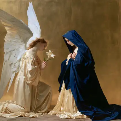 The Angel and Lily in Golden Silence – Bouguereau-Inspired Academic Art · Square