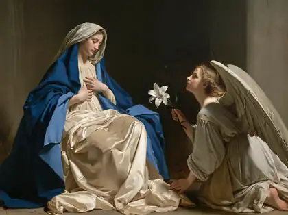 Annunciation in Sapphire and Ivory – Caravaggio-Inspired Tenebrist Art · Landscape