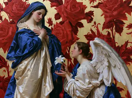 Gabriel's Lily in the Scarlet Garden – Bouguereau-Inspired Academic Art · Landscape