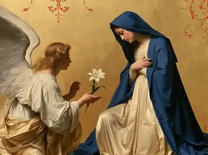 Mary and Gabriel in Soft Golden Light – Bouguereau-Inspired Academic Art · Landscape