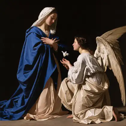 Mary in the Radiant Blue Robe – Caravaggio-Inspired Tenebrist Art · Square