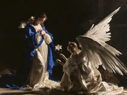White Wing and Lily in the Dark Sanctuary – Caravaggio-Inspired Tenebrist Art · Landscape