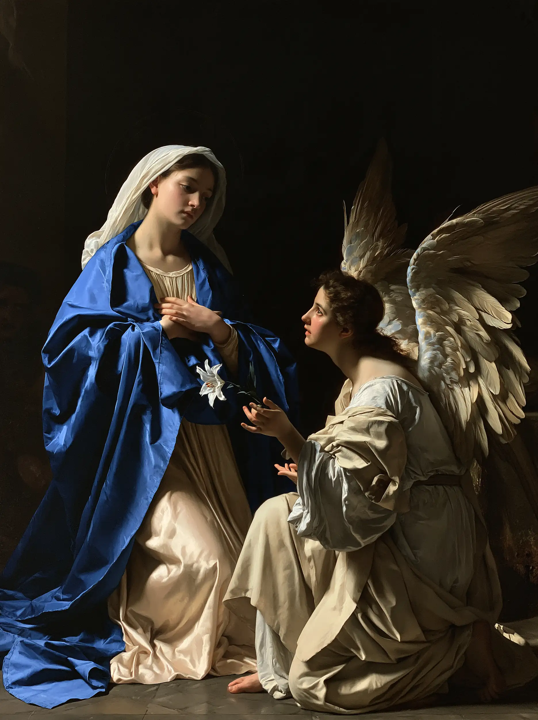 Annunciation in the Narrow Chamber – Caravaggio-Inspired Tenebrist Art · Portrait