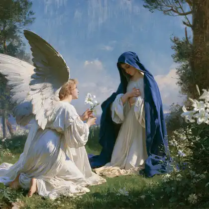 The Annunciation beneath the Radiant Wing – Bouguereau-Inspired Academic Art · Square