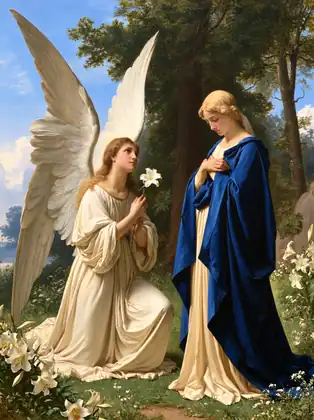 Woodland Annunciation among Lilies – Bouguereau-Inspired Academic Art · Portrait