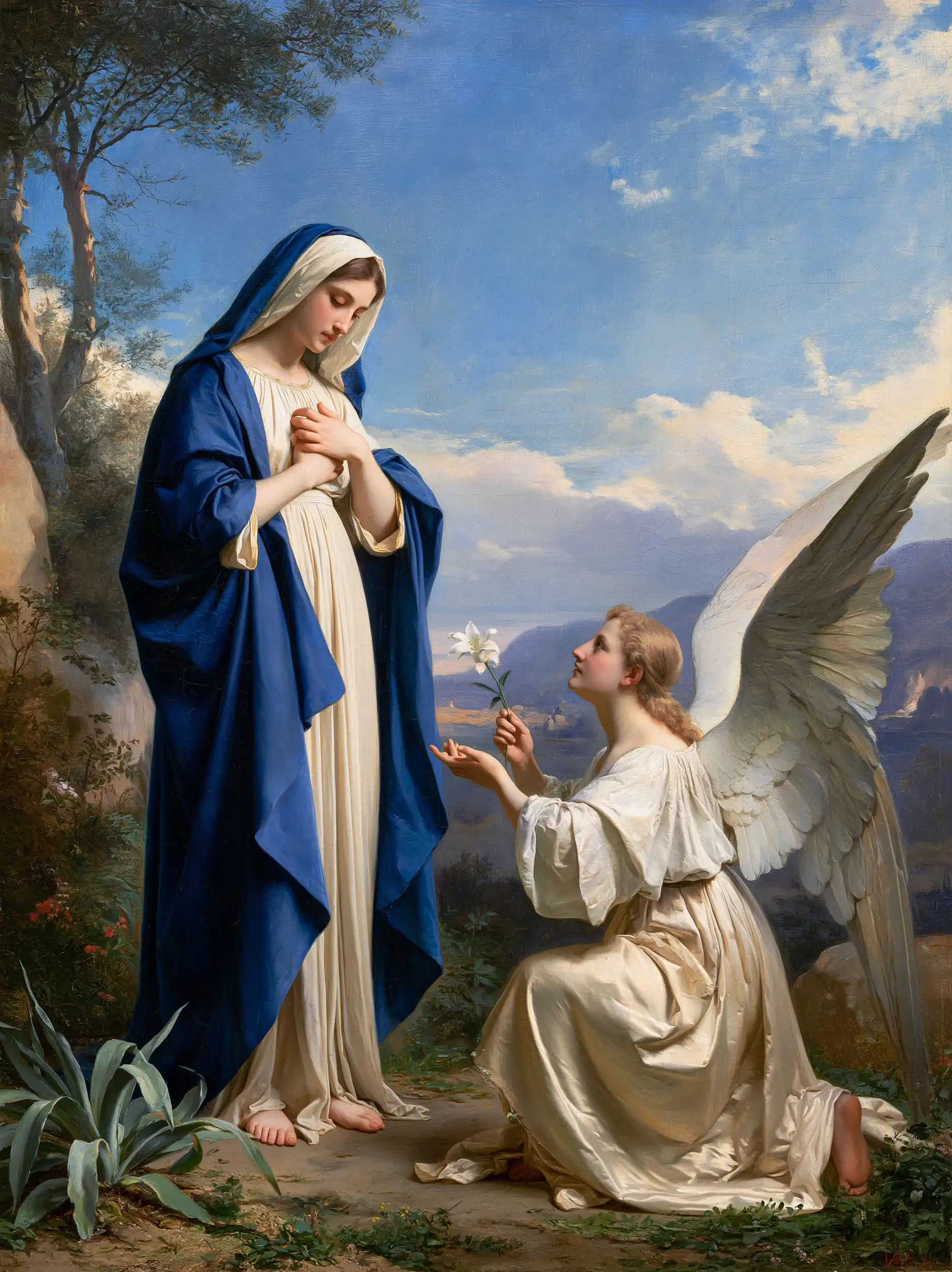 The Lily Greeting beside the Cypress – Bouguereau-Inspired Academic Art · Portrait