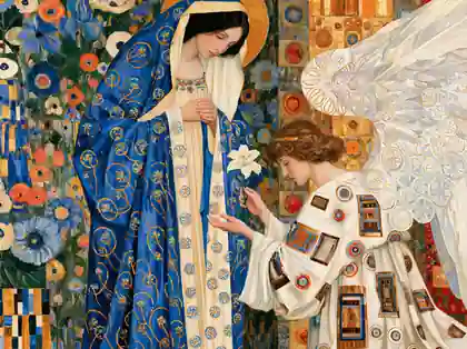 Annunciation with the Cobalt Mantle – Golden Secession Art · Landscape