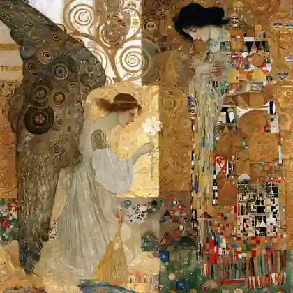 Annunciation beneath an Olive-Gold Halo – Golden Secession Art · Square