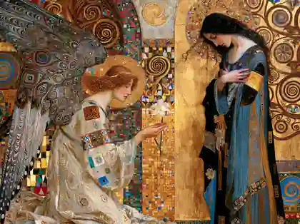 Gabriel and Mary among Blue-Gold Icons – Golden Secession Art · Landscape