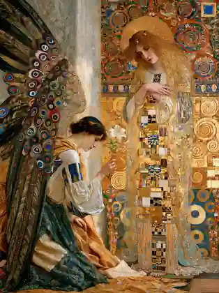 Mary and Gabriel in the Golden Orchard – Golden Secession Art · Portrait