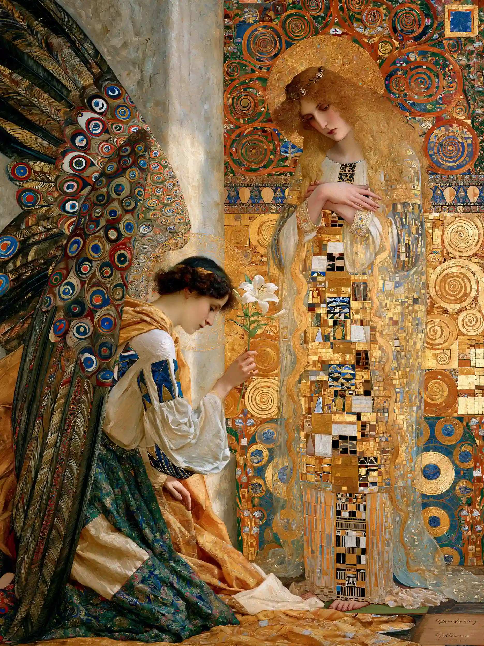 Mary and Gabriel in the Golden Orchard – Golden Secession Art · Portrait